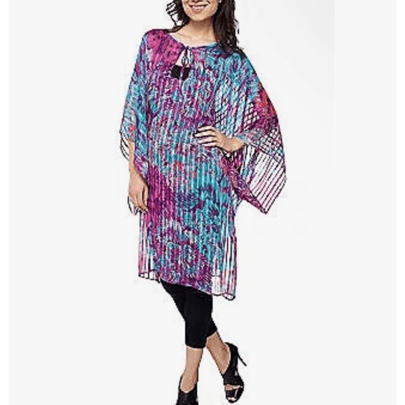 K-DASH by Kardashian Womens 2X Tie Caftan Pink Blue Stripe Kimono Sleeve - Picture 1 of 8